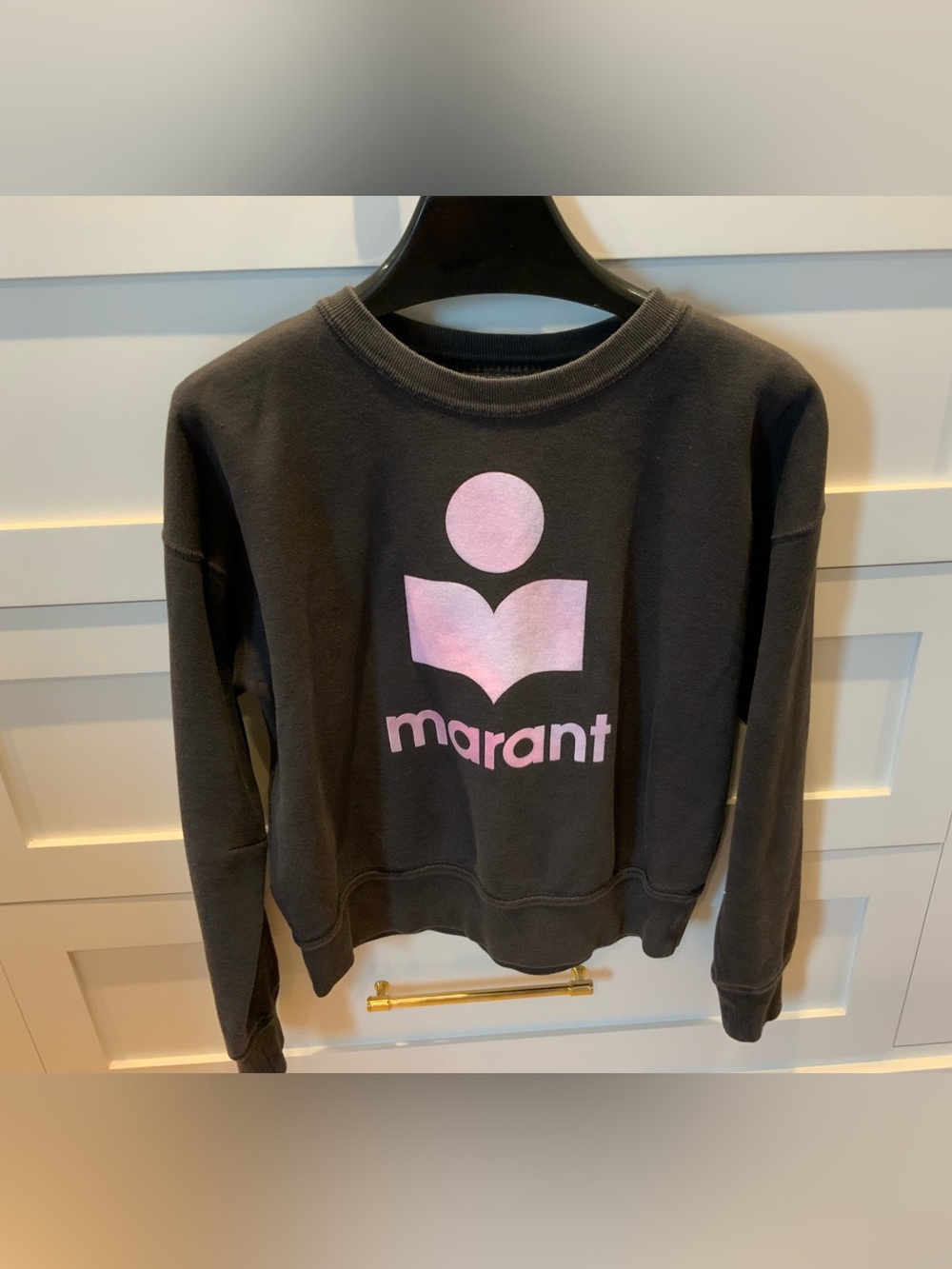Isabel Marant Etoile Washed Black Crewneck Sweatshirt with Pink Accent